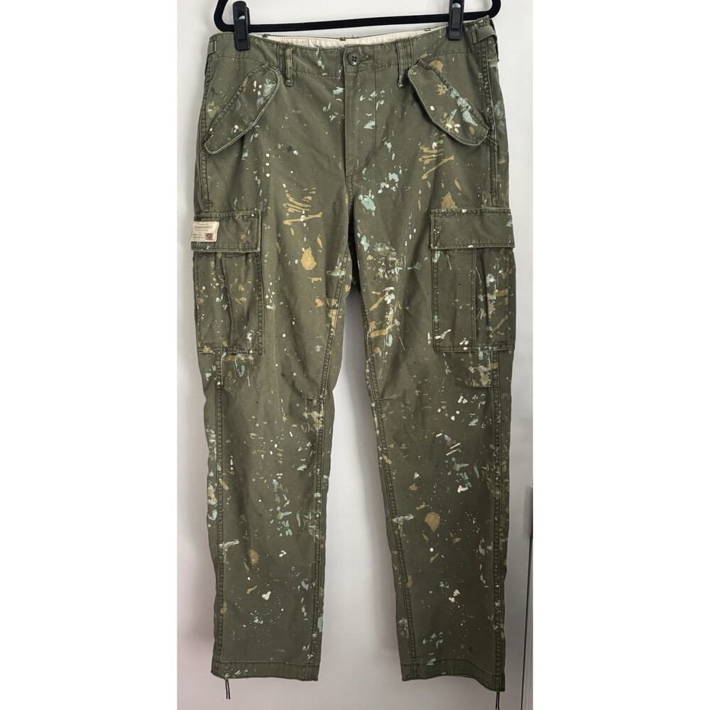 Ralph Lauren New Denim & Supply 100% Cotton Paint Splatter Pants Slim Green
